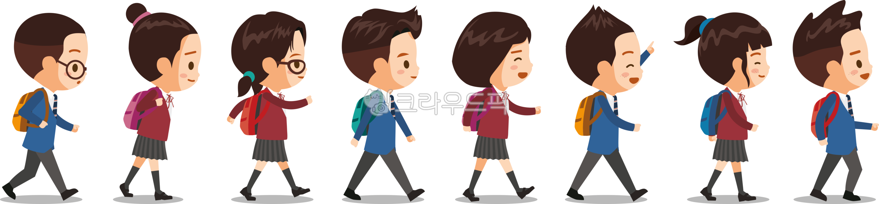 학생,등교,하교,걷다,가다,학교,동급생,친구,웃는,즐거운,가방,어린이,그룹,교복,귀엽다,행복,교육,남학생,여학생,소녀,소년,벡터,일러스트