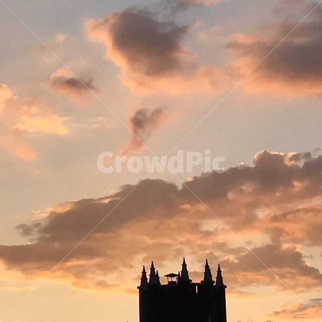 building,탑,sky,sunset,cloud