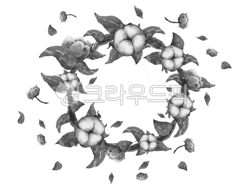 cotton decoration,winter flower,fruit,cotton,winter decoration,cotton flower wreath,Cotton,leaf,wreath,flower,cotton flower,watercolor,painting,cotton wreath,flower wreath,plant,drawing,decoration