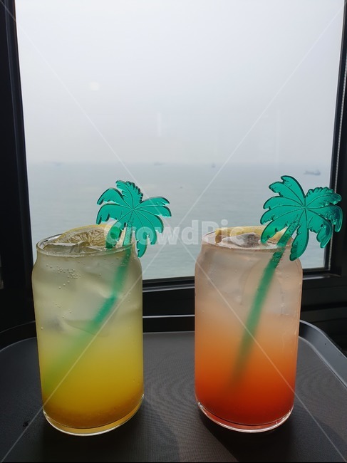 음료,에이드,피크닉,바다,창문,실내,조용,힐링,정숙,생활,cafe,컵,야자수,rest