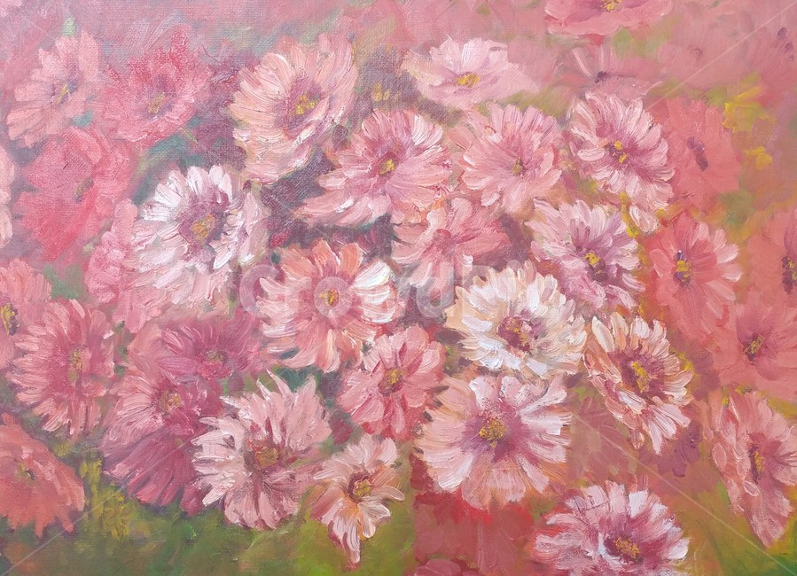 유화,꽃,그림,핸드메이드,분홍,여름,계절,과꽃,식물,회화,예술,art
