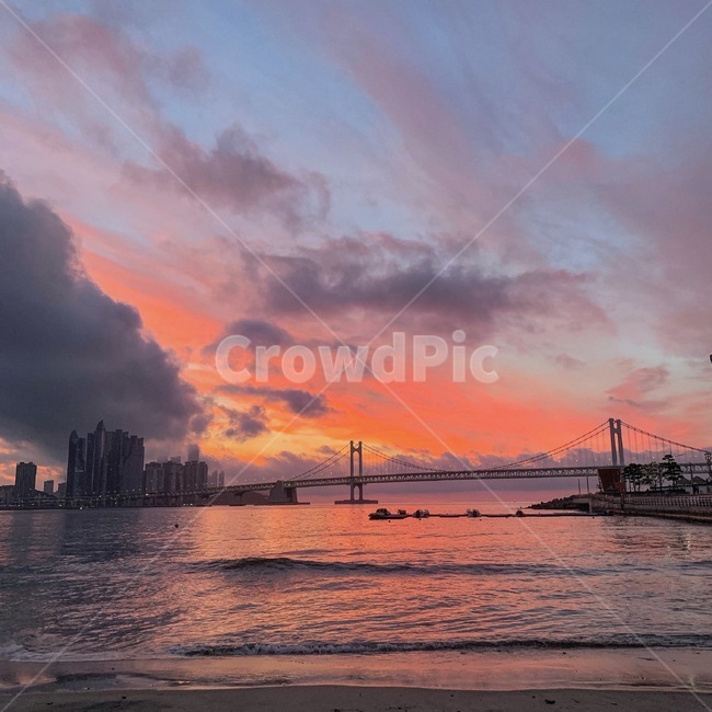 광안리,바다,새벽,따뜻한,일출,다리,풍경,광안리바닷가,광안리바다,부산