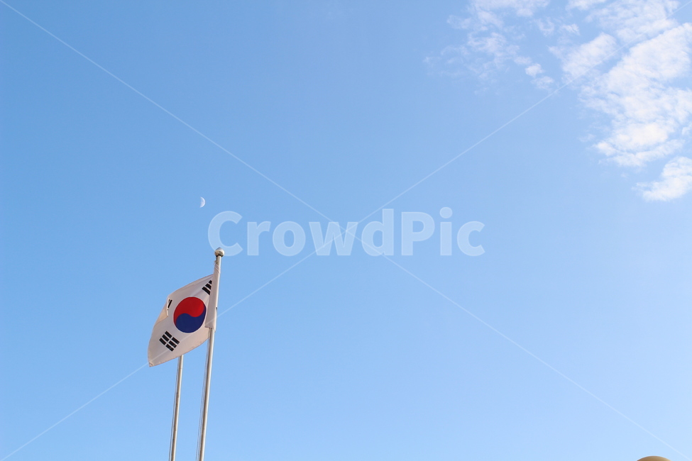 달,계양대,국기,하늘,푸른