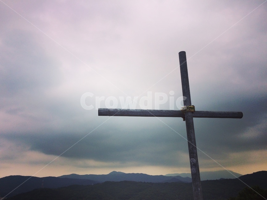 하늘,흐림,구름,십자가,산,풍경,종교,신앙,religion,belief,faith