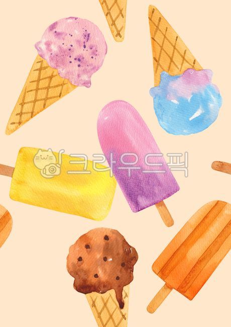 pattern,summer,ice cream,drawing,season,drawn,hand,seamless,handwork,hand drawing,texture,continuity,continuous pattern,leaf,food,tropical,icecream,watercolor,dessert,painting,background,tropics,plant,illustration,Watercolor,sweet