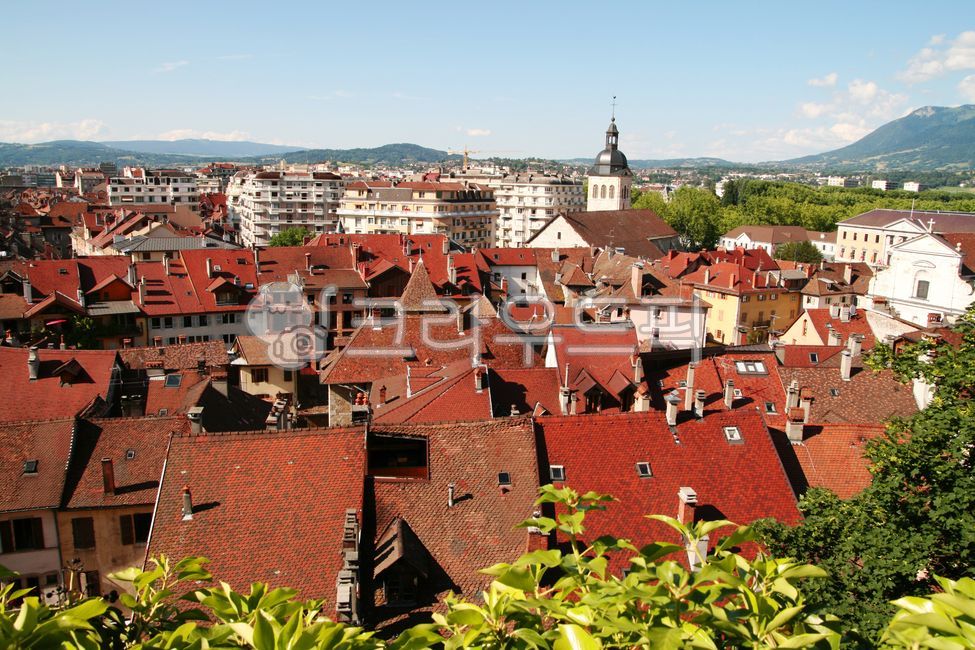 roof,residential area,red tile,Annecy,church,france,europe