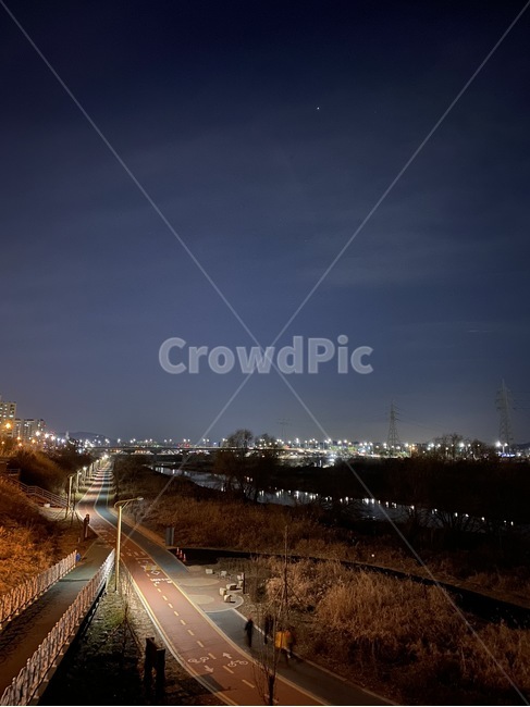 도로,탄천,한강,자전거도로,야경,천,road