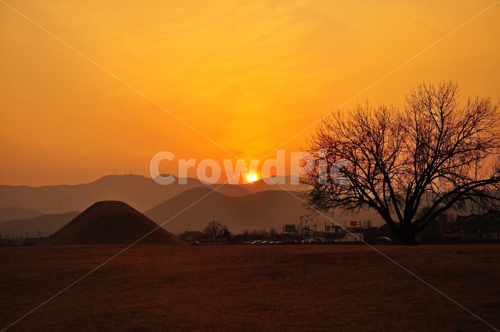 경주,왕릉,일몰,겨울,노을,outdoors,옥외,field,들,grassland,목초지,nature,자연,한국자연풍경,한국자연경관,korea nature landscape