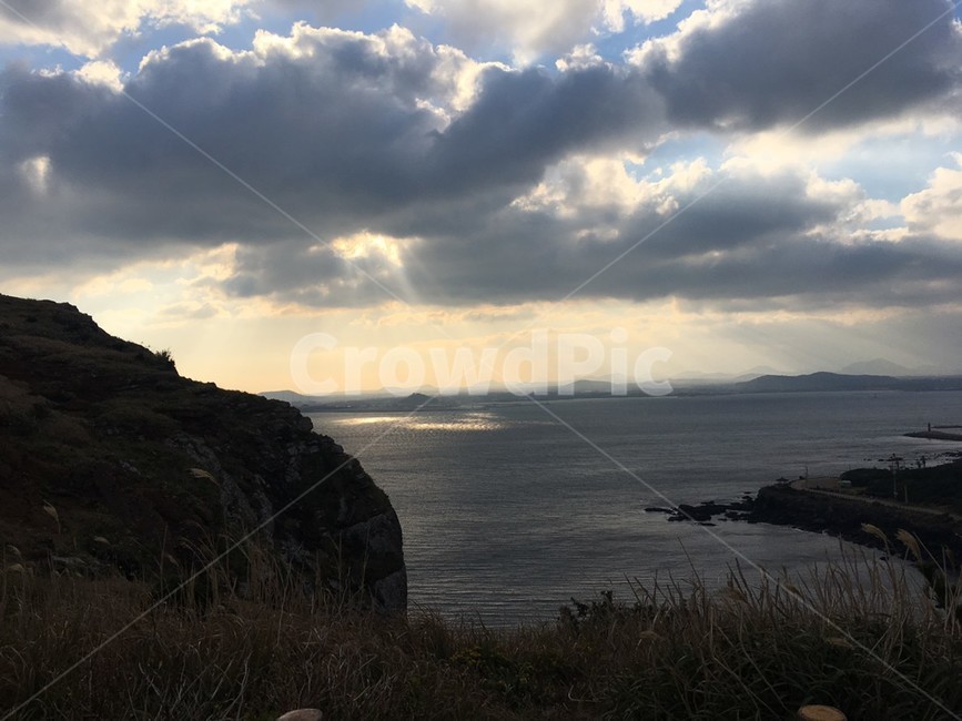 우도,제주도,노을,구름,햇빛,바다