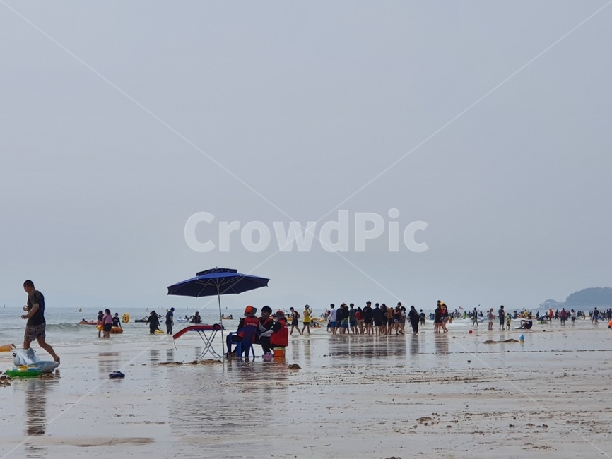 바다,해변,모래사장,파라솔,안개,sea,sand