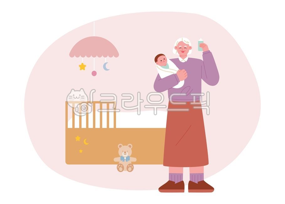 cute,simple,simple,illustration,old people,work,job,occupation,childcare,helper,baby,care
