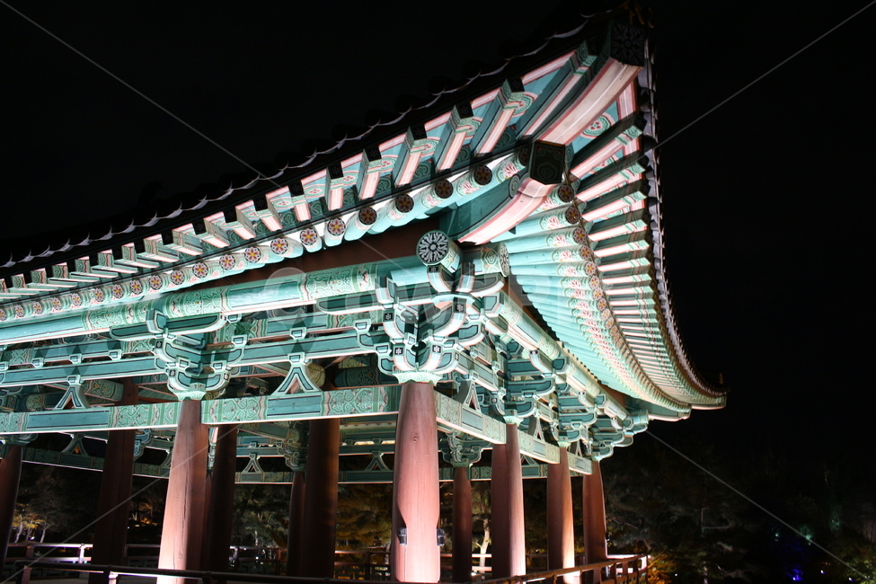 경주,신라,처마,야경,기와,보문단지,보문,기둥