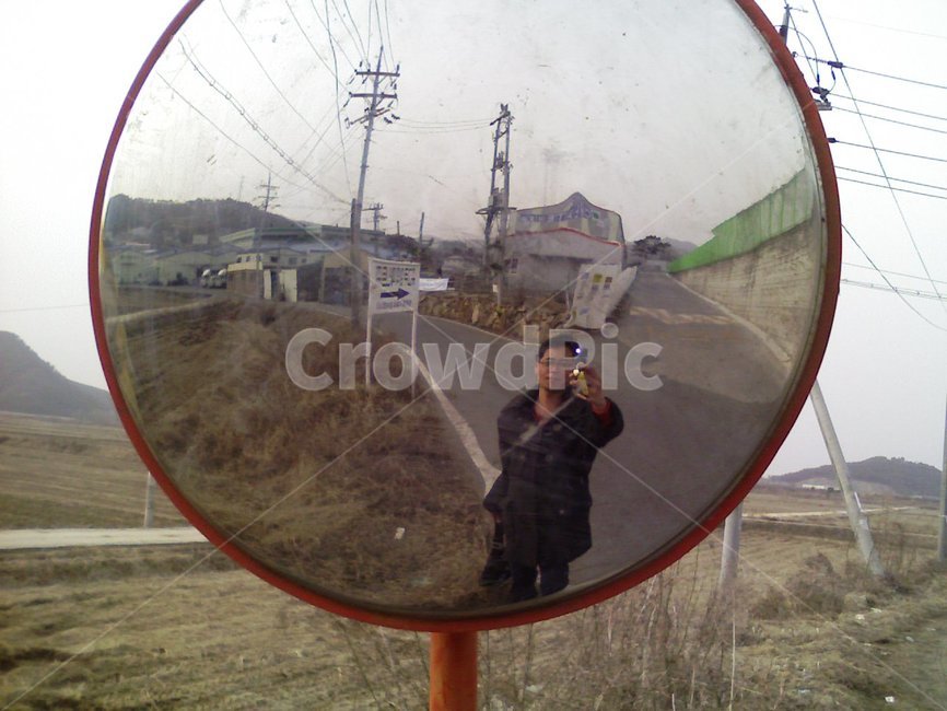 길,셀카,거울,농촌,전신주