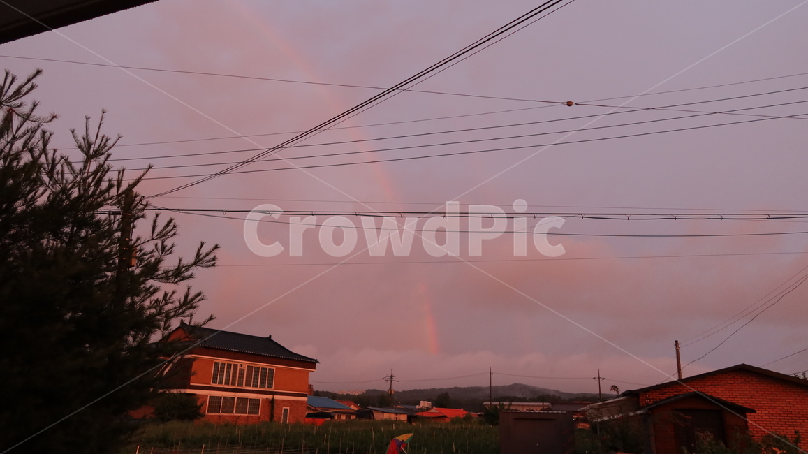 무지게,비온뒤하늘,하늘,노을,자연,날씨,시골,마을,풍경,landscape,country,rural,town
