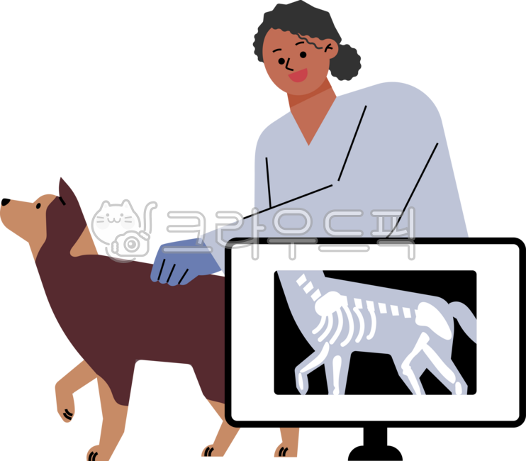 cute,simple,simple,illustration,animal,animal hospital,treatment,patient,injured,rehabilitation,dog,puppy,sick,side view,rehabilitation treatment,x-ray,xray,vet