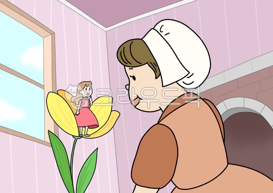 small,expression,Fairytale,Thumbelina,cute,room,flower,madam,emotion,bonnet,plant,illustration,female