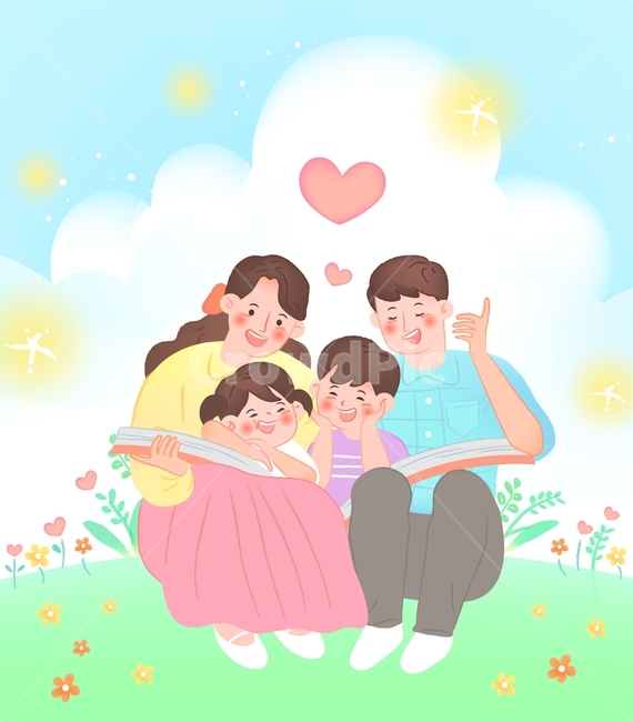 책,잔디,하늘,구름,하트,엄마,아빠,아이,어린이,화목,패밀리,사랑,가정,가족,가정의달,캐릭터,사람,5월,가족,패밀리,family,그래픽,일러스트레이션,graphic,illustration
