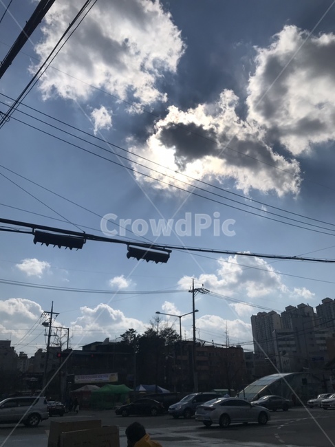 하늘,구름,전깃줄,가로등,풍경,자연