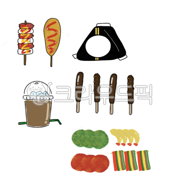Takku,Good Note Sticker,Illustration,PNG,Sticker,Food,Hotdog,Triangle Kimbap,Coffee,Snack,Holiday,Jeon,Food