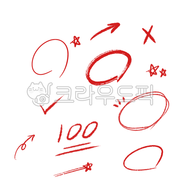 Red pen,circle,red pen drawing,grading,100 points,100 points,check,arrow,star
