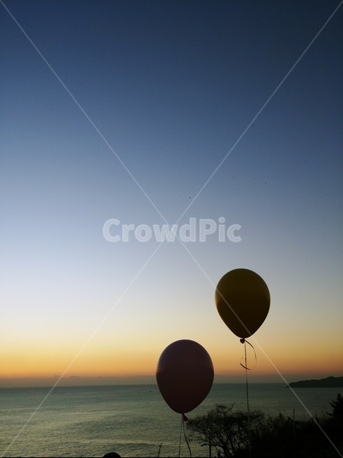새벽,하늘,바다,풍선,brightening,dawn,sky,sea,balloon