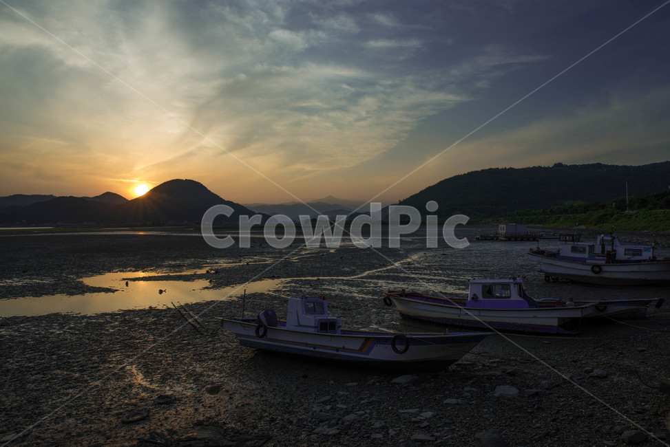 하동,하동포구,노을,갯벌,일몰,어선,자연,풍경,nature,landscape,해변,바다,beach,sea,vehicle,차량,watercraft,선박,transportation,교통,boat,보트