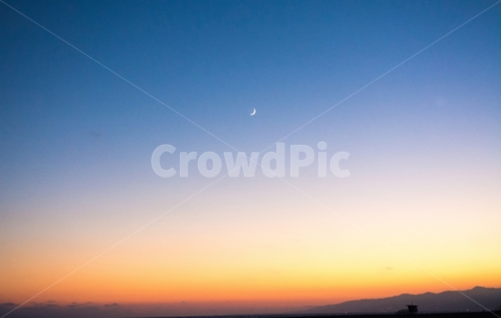 노을,하늘,초승달,sunset,sky,moon,해질녘