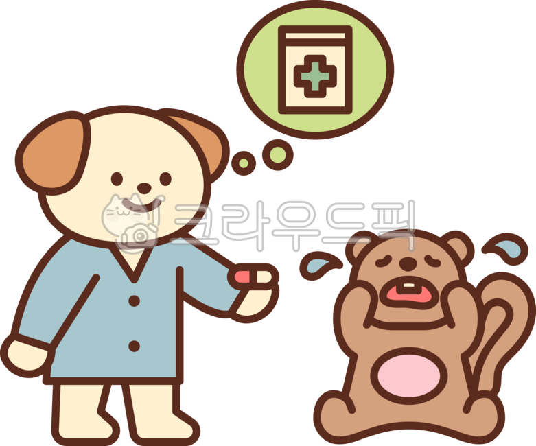 귀여운,심플,단순한,일러스트레이션,강아지,개,동물,애완동물,동물병원,병원,치료,다친,의인화,동물원,수의사,유아,다람쥐,처방,약