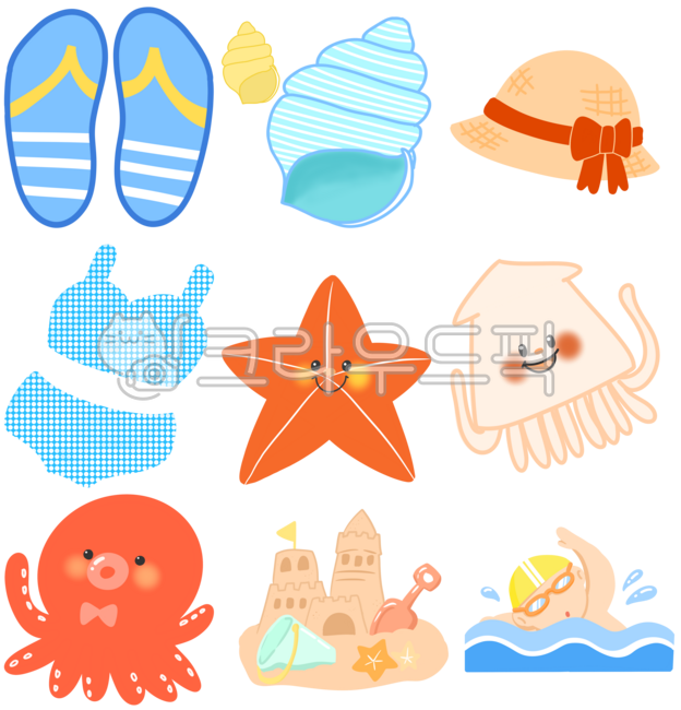 다꾸,스티커,여름,여름스티커,귀여운,쪼리,슬리퍼,소라,여름모자,휴양지,여름휴가,여름일러스트,불가사리,불가사리캐릭터,오징어,오징어캐릭터,문어,문어캐릭터,모래성,모래성일러스트,수영,수영하는사람,수영복,해변,바다,summer,vacation,beach,sea