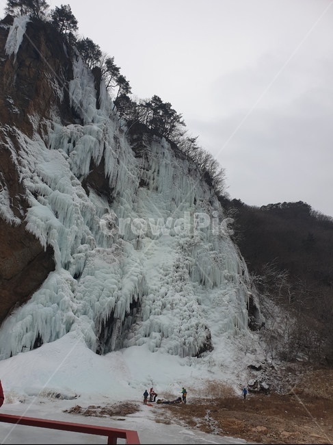 얼음,산,하늘,폭포,물