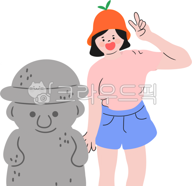 Dolhareubang Illustration,children png,jeju island,Jeju Island Travel,cute,Jeju Island Pictures,children,V,travel picture,female,Dolhareubang painting,tangerine hat,hand drawing,travel illustration,png,Jeju Island illustration,cute pose,Dolhareubang hand 