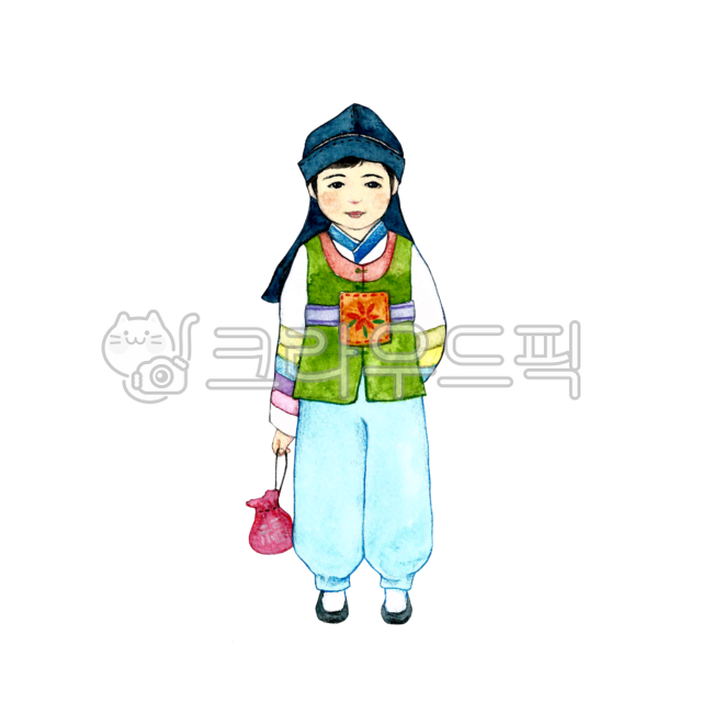 painting,hand drawing,Han bok,kid,Watercolor,holiday,wearing hanbok,Child wearing hanbok