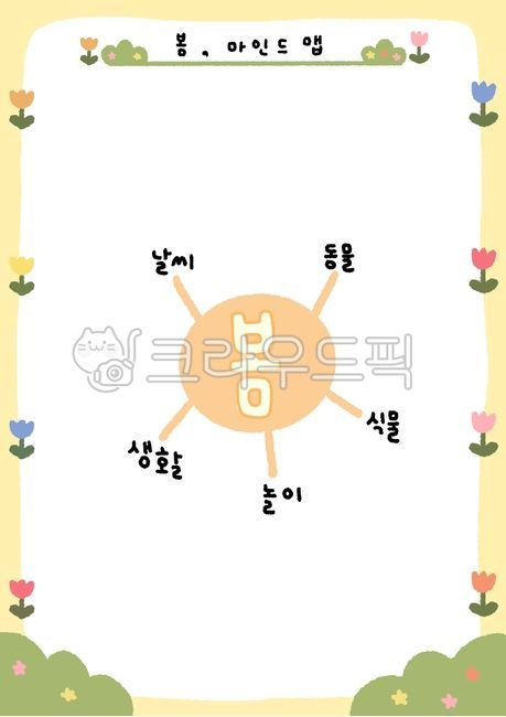 봄,마인드맵,꽃,튤립,봄활동지,유치원활동지,활동지