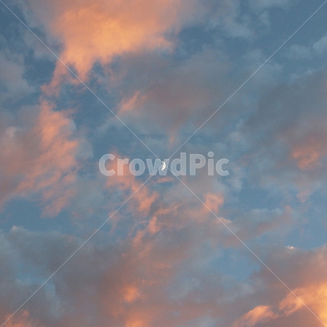 노을,주황,초승달,달,조화,풍경,자연풍경,자연,풍경,nature,landscape,야경,밤,nightscape,night,weather,날씨,outdoors,옥외,sky,하늘,cloud,구름,cumulus,적운
