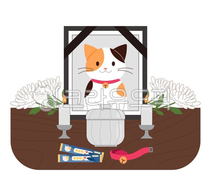 Candlelight,snood,death,snack,concept,dead,urn,Pets,Chrysanthemum,portrait photo,cat,funeral,illustration,vector,pet