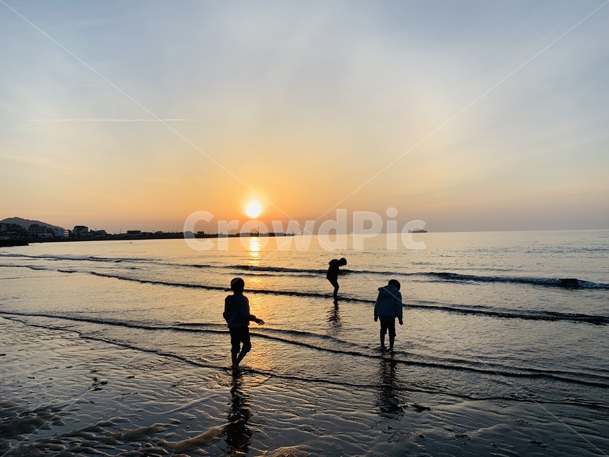 제주,삼양,해수욕장,저녁노을,아이들,삼형제,바다