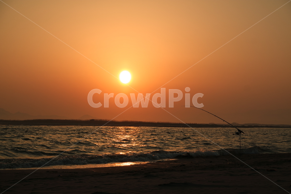 해변,노을,바다,낚시대,해,모래,물결,sand,wave,그림자,파도