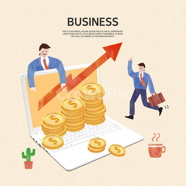동전,달러,노트북,커피잔,남자,비즈니스맨,비즈니스,산업,industry,industrial,금융,돈,finance,banking,money,정보통신기술,전자기기,전자제품,it,information,technology,electronic equipment,비즈니스,사업,business,service,work,그래픽,일러스트레이션,graphic,illustration