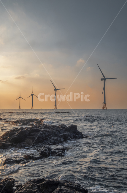 일몰,풍차,바다풍차,windturbine,두모방파제,제주도,에너지산업,energy industry