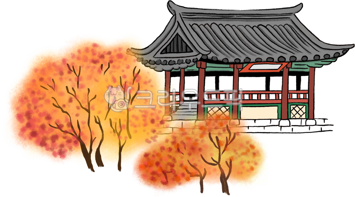 가을나무,가을,한옥,전통그림,전통,전통회화,정자,기와집,기와,가을단풍,단풍,단풍놀이,단풍나무,울긋불긋,기와지붕