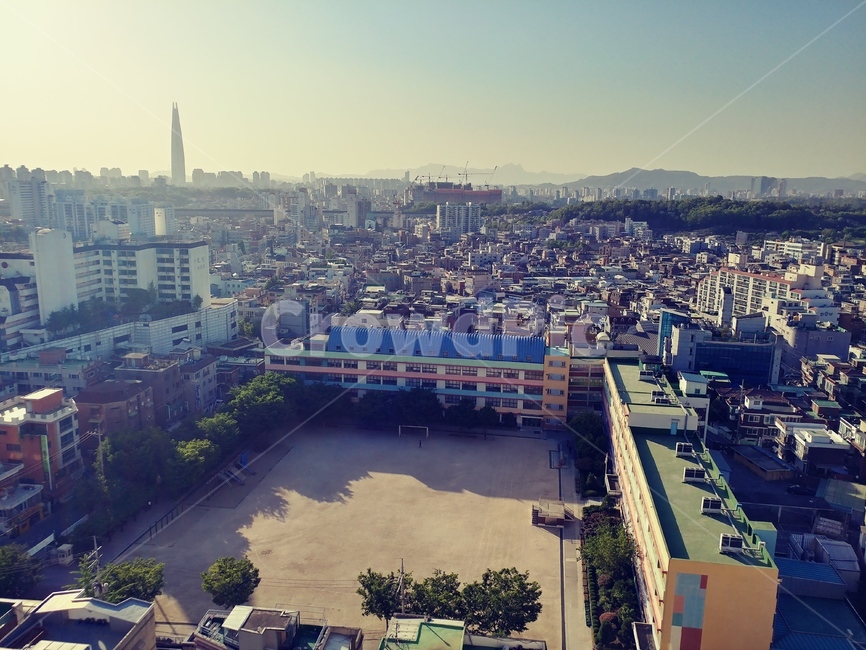 초등학교,아파트옥상,옥상풍경,낮풍경,서울풍경