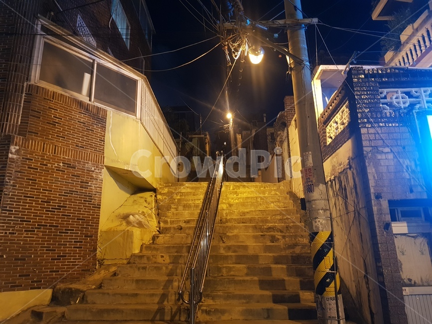 골목,계단,handrail,난간,가로등,골목길,달동네,야경,밤,풍경,nightscape,night,landscape,골목길,alley