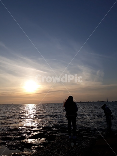 light,빛,flare,플레어,human,인간,person,사람,nature,자연,sunlight,햇빛,바다,sea,노을,하늘,sky,파도,물,water,태양,sun,sunshine