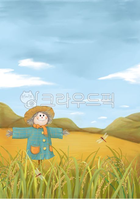 sky,dragonfly,harvest,Background,fall,rice,fall background illustration,scarecrow,fall background,fall field