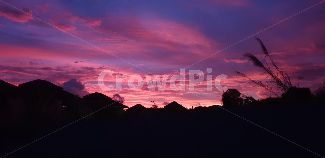 sky,Cambodia sunset,Sunset scenery,Town,sunset,purple