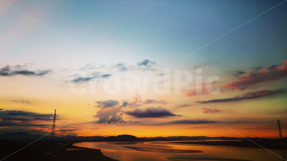 저녁노을,석양,강,한강,김포,철탑,자연,풍경,nature,landscape,outdoors,옥외,sunset,일몰,dawn,새벽,red sky,붉은 하늘,sky,하늘,dusk,황혼