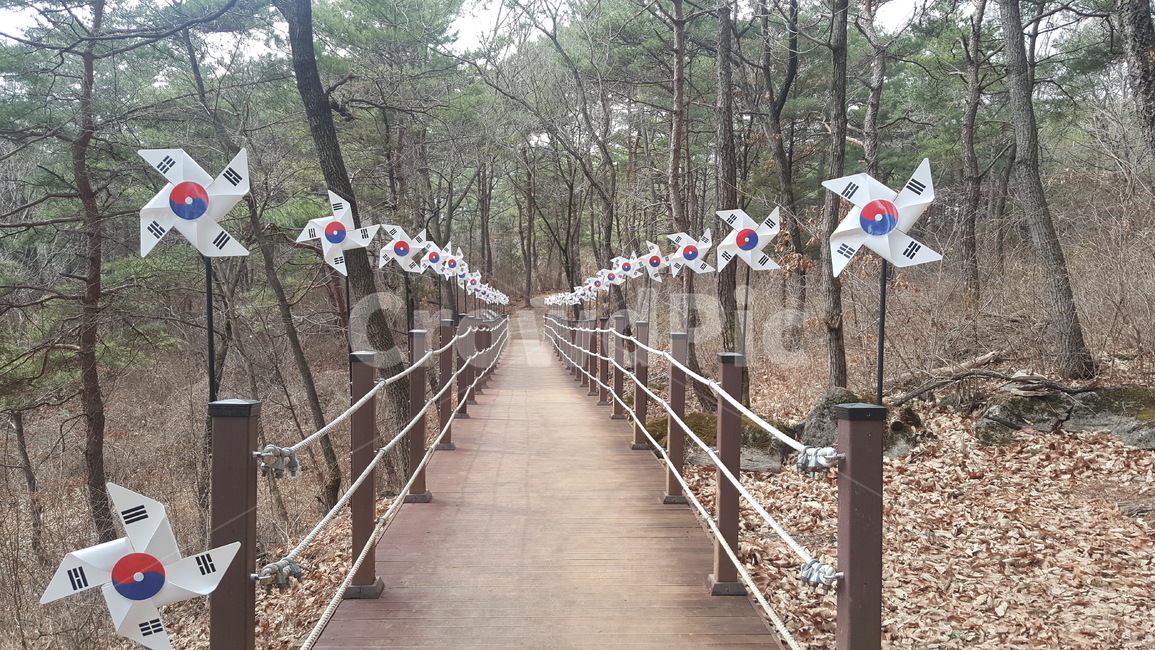 태극기,바람개비,산책,산,둘레길,자연,풍경,nature,landscape,building,건물,bridge,다리,handrail,난간,banister