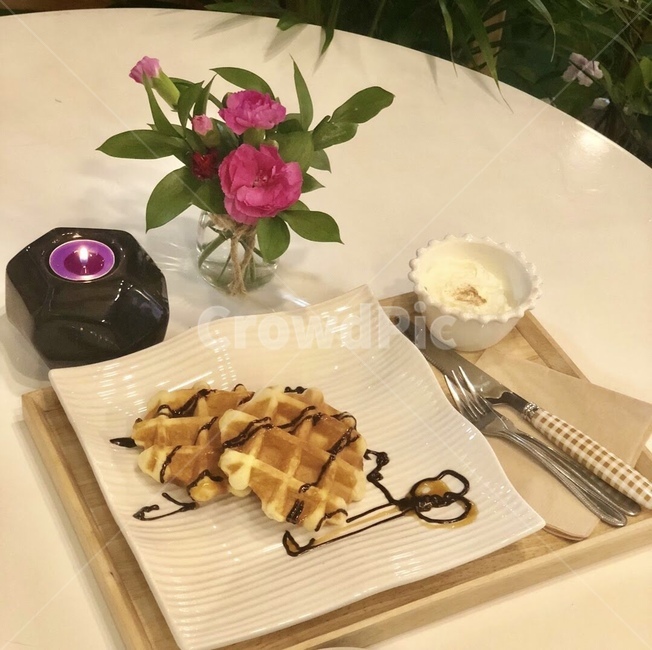 와플,카페,촛불,flower,cafe