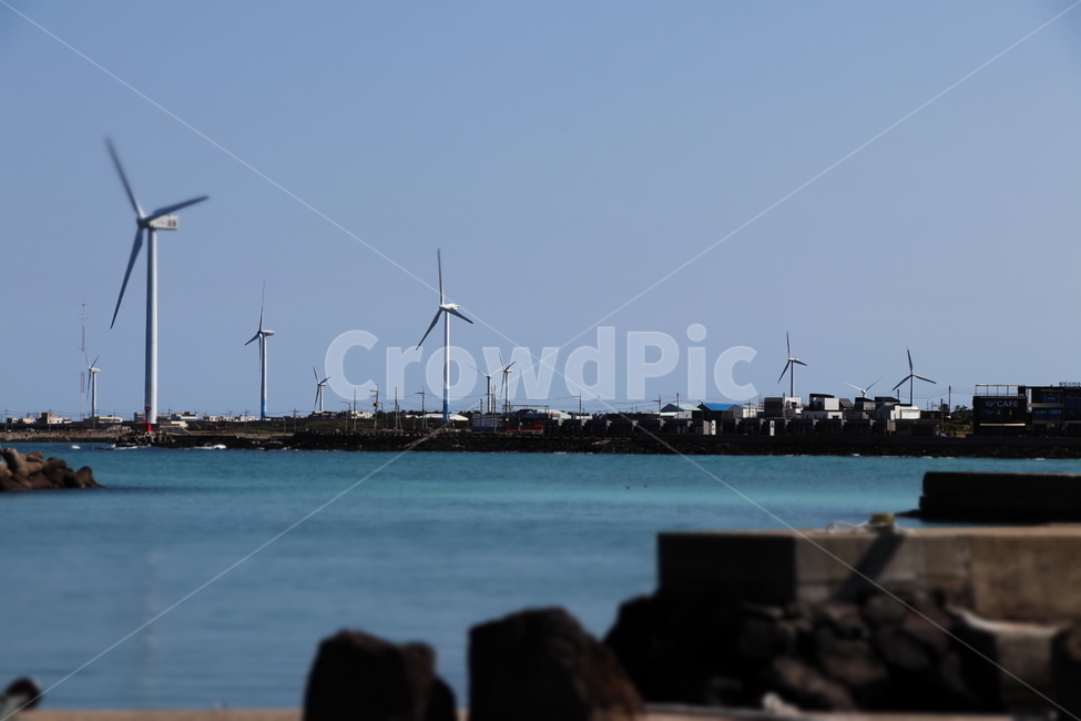 제주도,월정리해수욕장,풍력발전기,여름,해변,방파제
