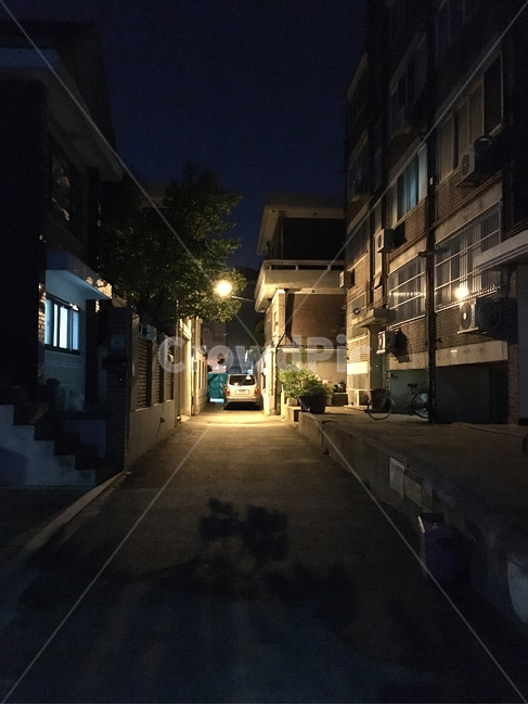 야경,주택,골목,망원동,서울시,한국,불빛,조명,새벽